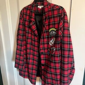 Love Riche Red and Black Plaid Blazer